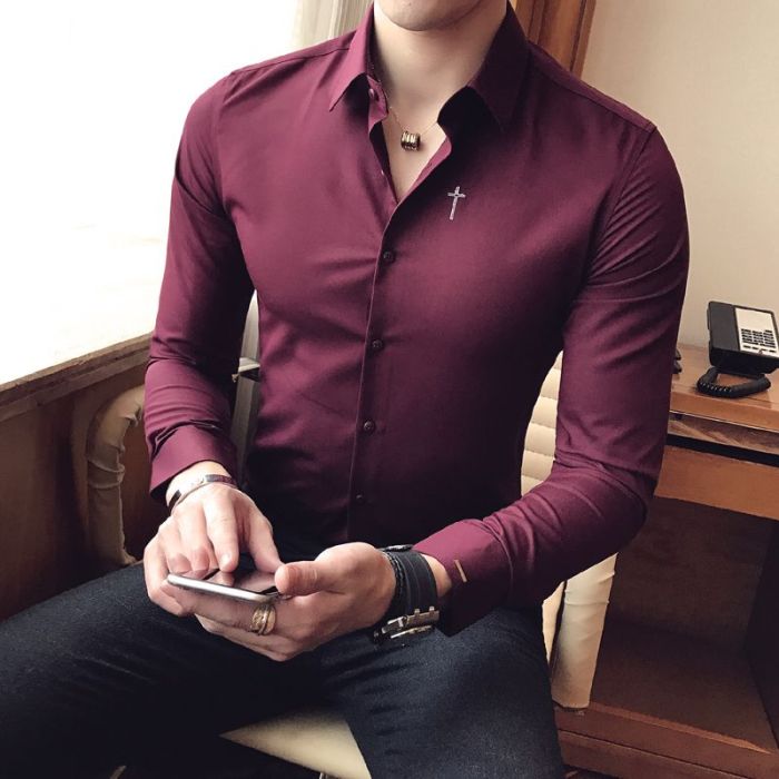 Mens burgundy dress shirt outfit